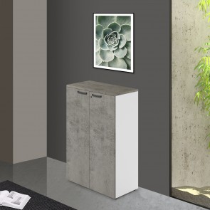 Armadio ufficio in legno con serratura. Armadietto multiuso a 2 ante cemento con ripiani, dimensioni 90x45x129 cm.