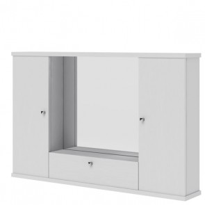 Mobile bagno bianco frassinato 2 ante, con specchio e luce. Pensile bagno con anta a ribalta. Dimensioni 93x14x61h cm.