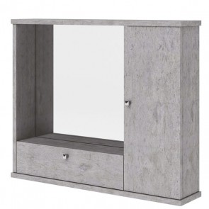 Mobile bagno cemento con specchio e luce, pensile bagno con anta ribalta. Dimensioni 73x14x61h cm.