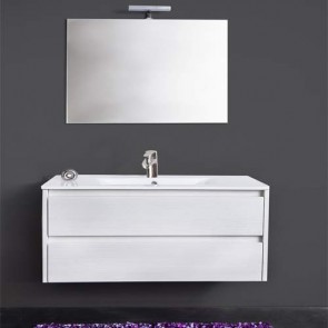 Mobile bagno moderno sospeso Federica. Mobili sospesi in legno, colore bianco completo di specchio, illuminazione LED e lavabo.