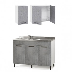 Mobile cucina componibile cemento con sottolavello a 3 ante 120 cm, pensile e scolapiatti. Mobili sottolavelli per cucine componibili, completi di lavello acciaio inox e miscelatore. 