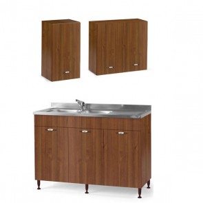 Mobile cucina componibile noce antico con sottolavello a 3 ante 120 cm, pensile e scolapiatti. Mobili sottolavelli per cucine componibili, completi di lavello acciaio inox e miscelatore. 