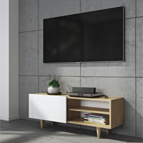 Mobile porta Tv TemaHome bianco con ante per cucina e soggiorno. Credenza bianca moderna, dimensioni 50x120x34 cm.