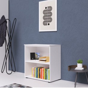 Mobile ufficio a giorno in legno bianco frassinato. Armadio multiuso con ripiani, ideale anche come libreria in cameretta dei bambini. Dimensioni 90x45x87 cm.