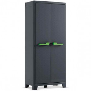 Armadio tuttopiani da esterno grigio con 4 ripiani regolabili. Armadietto multiuso da giardino con predisposizione per lucchetto, misure H182x80x44 