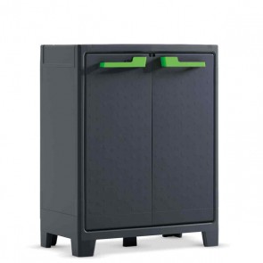 Armadio tuttopiani da esterno grigio con 2 ripiani regolabili. Armadietto multiuso da giardino con predisposizione per lucchetto, misure H100x80x44 