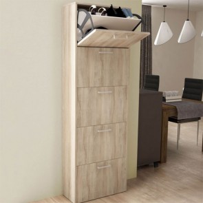 Armadio scarpiera con 5 ripiani a ribalta, alta 172 cm. Scarpiere salvaspazio in legno cinque ante colore olmo chiaro, ideali per scarpe e stivali.