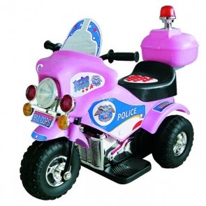 Moto elettrica polizia per bambine con luci e sirena luminosa. Motocicletta police rosa per bambina con batteria 6 Volt e bauletto portaoggetti.