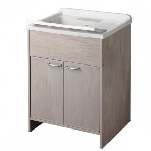 Kit mobile lavatoio rovere in PVC antiacido, misure 60x50x85H cm. Lavatoio lavanderia con vasca lavaggio in polipropilene, ideale anche per l'esterno.