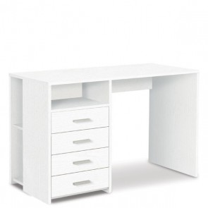 Scrivania ufficio bianca con cassettiera. Scrivanie in legno porta pc per camerette completa di tre cassetti, dimensioni 76x154x55 cm.
