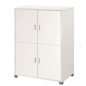 Mobile multiuso con 4 ripiani regolabili. Armadi ufficio bianchi con 4 ante, misure 162x107x41 cm.