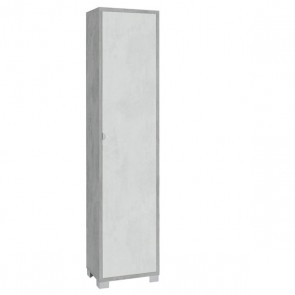 Mobile multiuso cemento con 4 ripiani regolabili, dimensioni 43x29x190 cm. Scarpiere con 1 anta bianca, ideale in bagno o in lavanderia come scarpiera. 