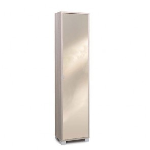 Mobile scarpiera multiuso con 4 ripiani regolabili, dimensioni 43x29x190 cm. Scarpiere colonna olmo chiaro con anta a specchio, ideale in bagno o in lavanderia.