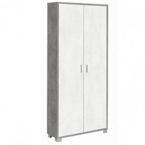 Mobile scarpiera multiuso cemento con 8 ripiani regolabili, dimensioni 83x29x190 cm. Armadio Scarpiere con due ante bianco fiammato, ideale in bagno o in lavanderia come portascope. 