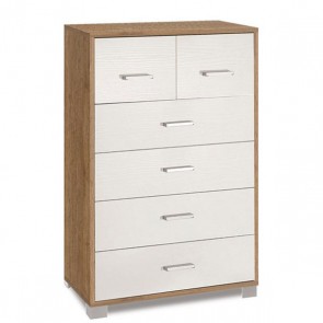 Cassettiera noce con 6 cassetti bianchi in legno nobilitato. Armadio settimino ideale per ufficio e camera da letto, dimensioni 70x41x112h cm.