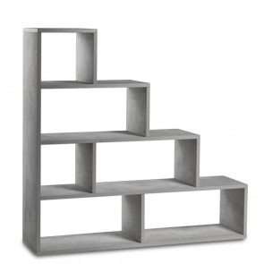 Libreria scaffale cemento per ufficio. Librerie bifacciale soggiorno con 4 livelli, ideale per organizzare i tuoi libri e per esporre vasi e cornici.