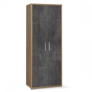 Armadio mobile multiuso con 4 ripiani. Armadi ufficio noce con 2 ante nere, misure 182x71x41 cm.