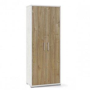Armadio mobile multiuso con 4 ripiani. Armadi ufficio bianco con 2 ante noce, misure 199x71x41 cm.