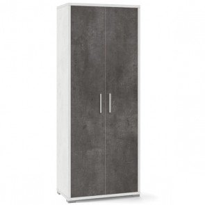Armadio mobile multiuso con 4 ripiani. Armadi ufficio bianco con 2 ante nere, misure 182x71x41 cm.