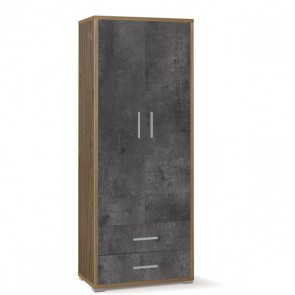 Armadio mobile multiuso noce con 2 cassetti e 4 ripiani. Armadi ufficio con 2 ante nere, misure 182x71x41 cm