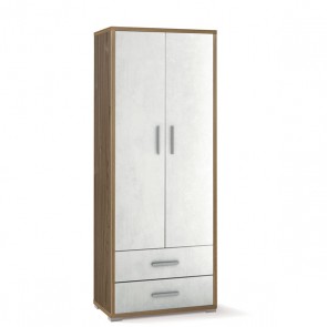 Armadio mobile multiuso noce con 2 cassetti e 4 ripiani. Armadi ufficio con 2 ante bianche, misure 182x71x41 cm.