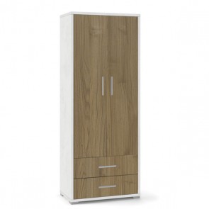 Armadio mobile multiuso bianco con 2 cassetti e 4 ripiani. Armadi ufficio con 2 ante noce, misure 182x71x41 cm.