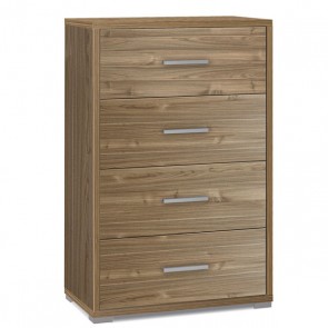 Cassettiera noce stelvio con 4 cassetti in legno. Cassettiere settimino ideale per ufficio e camera da letto, dimensioni 71x41x110h cm.