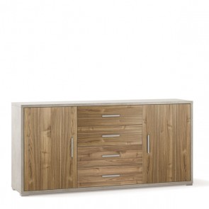 Mobile porta TV soggiorno con 4 cassetti noce. Cassettiera ufficio bianco ossido con due ante, misure 174x41x84 cm.
