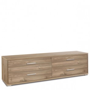 Mobile porta TV soggiorno con cassetto. Cassettiera ufficio basso con 4 cassetti noce stelvio, misure 179x47x50 cm.