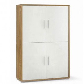Mobile multiuso noce con 4 ripiani regolabili. Armadi ufficio con 4 ante bianche, misure 161x108x41 cm.