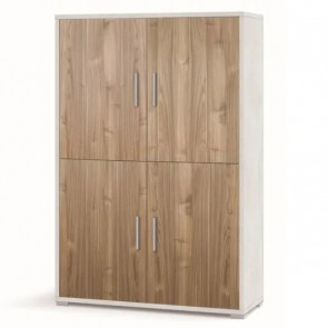 Mobile multiuso bianca con 4 ripiani regolabili. Armadi ufficio con 4 ante noce, misure 161x108x41 cm.