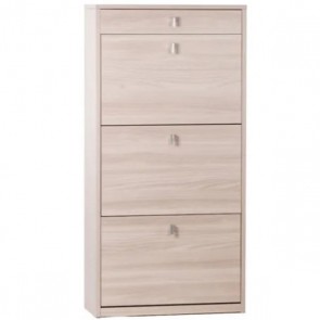 Armadio scarpiera slim con 3 ripiani a ribalta e un cassetto. Scarpiere armadietto salvaspazio tre ante in legno colore olmo