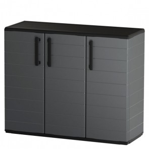 Armadio multiuso da esterno a tre ante. Armadietto in resina da giardino, misure 100x37x84h cm.