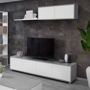 Mobile porta TV basso Fores dal design moderno. Parete attrezzata moderna bianca con pensile e una mensola