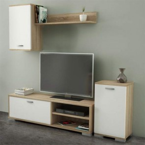 Mobile porta TV basso Kitwood dal design minimalista in stile nordico. Parete attrezzata moderna rovere con pensile e mensola