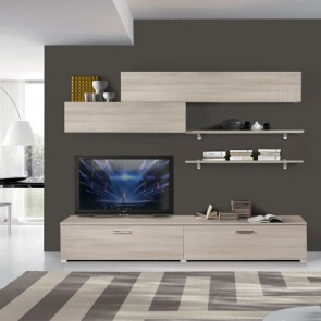 Parete attrezzata soggiorno olmo con ante a ribalta. Mobile porta TV sospeso, ideale anche come arredamento cucina