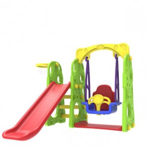 Playground bambini in plastica per esterno, completo di scivolo e altalena bambini. Giochi da giardino con parete per arrampicata.