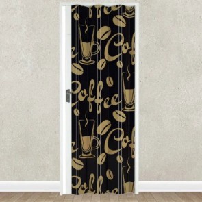 Porte interne a soffietto moderne, porta a soffietto bianca con stampa digitale per gli interni della casa o di un negozio. 