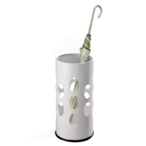 Portaombrelli cilindrico in metallo di colore Bianco opaco, con vaschetta raccogli gocce. Portaombrello design moderno Tomasucci