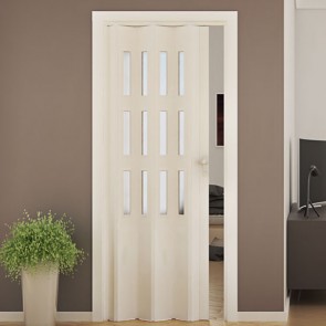 Porte interne a soffietto moderne, porta a soffietto bianca con vetro satinato per gli interni della casa. Dimensioni 88,5x214 cm