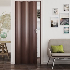 Porte interne a soffietto moderne, porta a soffietto colore noce mansonia per gli interni della casa. Dimensioni 88,5x214 cm