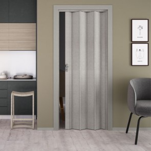 Porte interne a soffietto moderne, porta a soffietto colore tessuto grigio per gli interni della casa. Dimensioni 88,5x214 cm