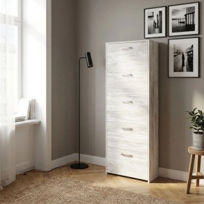 Armadio scarpiera con 5 ripiani a ribalta, alta 165 cm. Scarpiere salvaspazio in legno cinque ante colore bianco, ideali per scarpe e stivali.