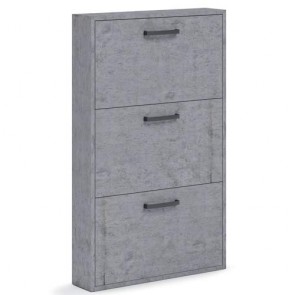 Armadio scarpiera slim con 3 ripiani a ribalta, alta 108 cm. Scarpiere salvaspazio in legno tre ante colore cement