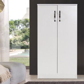 Armadio multiuso scarpiera con 2 ante e tre ripiani. Scarpiere armadietto in legno colore bianco frassinato, ideale per tutti i modelli di scarpe e stivali.
