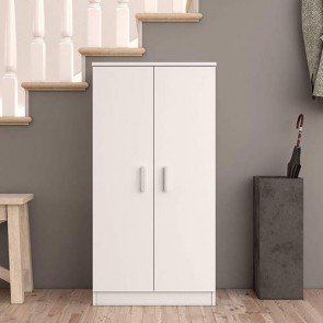 Armadio scarpiera con ante, dimensioni 36x55x108 cm. Scarpiere armadietto due ante in legno colore bianco