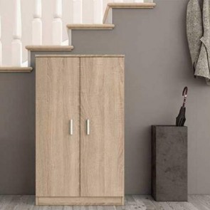 Armadio scarpiera con ante, dimensioni 36x55x108 cm. Scarpiere armadietto due ante in legno colore rovere