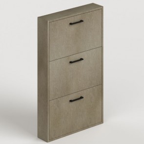 Armadio scarpiera slim con 3 ripiani a ribalta, alta 108 cm. Scarpiere salvaspazio in legno tre ante colore argilla, ideali per scarpe e stivali.