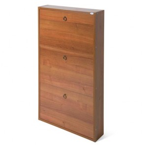 Armadio scarpiera con 3 ripiani a ribalta, alta 108 cm. Scarpiere salvaspazio in legno tre ante colore noce antico, ideali per scarpe e stivali.