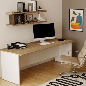 Scrivania ufficio bianca con ripiano noce naturale larga 180 cm. Scrivanie in legno porta pc per le camerette dei ragazzi